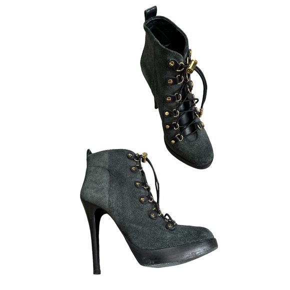 Tory Burch Hamila Lace Up Booties Suede Leather High Heel Platform Ankle Boots - Picture 4 of 10